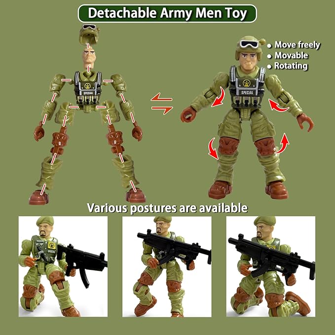 Army Men Action Figures,Toy Soldiers for Boys Age 4-7,Military Playset,Plastic Army Men Toys with 2 Dog Figures 6 Weapons Birthday Gift for Military Collectors Boys 6-8
