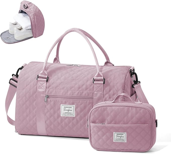 Gym Duffle Bag for Women with Shoe Compartment Waterproof Travel Tote Bags Personal Item Carry On Weekender Overnight Bags with Toiletry Bag Swimming Yoga Bags Hospital Holdalls Purple