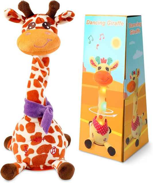 LUKETURE Musical Dancing Talking Giraffe Plush Toy, Yellow and White Spotted, Talking Baby Toy with Lights, 10 Songs and Voice Repeat, Soft Sensory Gift
