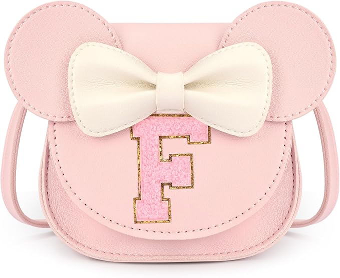 mibasies Toddler Purse Girl Gifts: Girls Birthday Gifts for 3-8 - Toys for Ages 2-4 Girls Mouse Ears Purse, Pink, Letter F