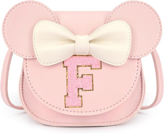 mibasies Toddler Purse Girl Gifts: Girls Birthday Gifts for 3-8 - Toys for Ages 2-4 Girls Mouse Ears Purse, Pink, Letter F