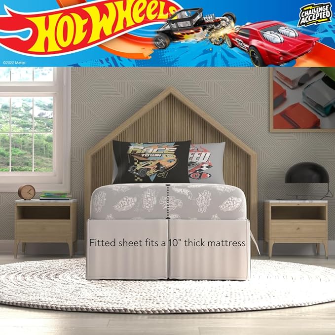 Hot Wheels Kids Bedding Super Soft Comforter and Sheet Set with Sham, 5 Piece Twin Size, (Officially Licensed Product) By Franco