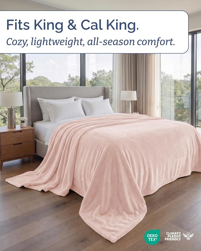 Ultra Soft Fleece Blanket Oversized King Size - Flannel Fleece Luxury Blanket - Lightweight for Couch Bed Chair - Thick, Warm and Breathable - All Season Cozy, Rosewater