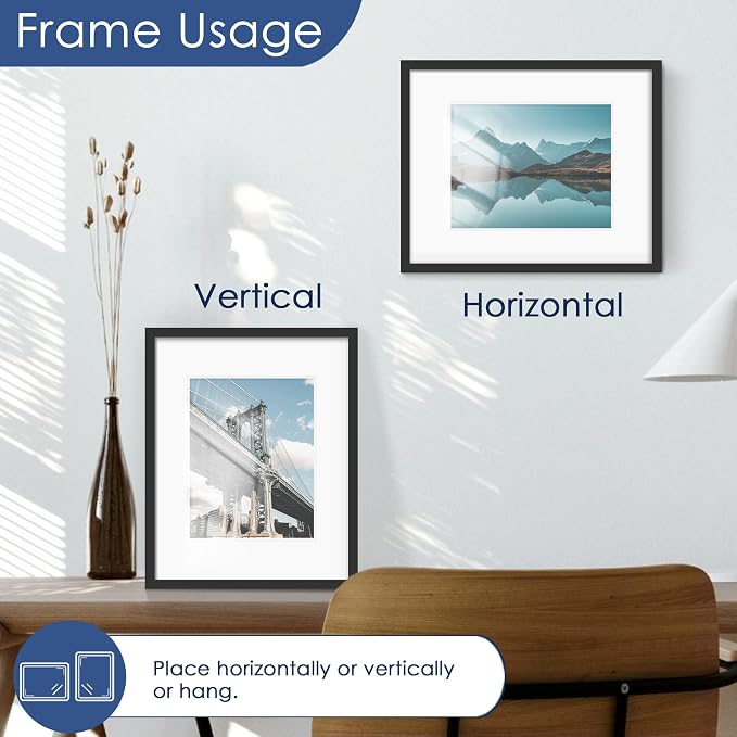 16x20 Picture Frame Set of 6, Wall Mounting Display, Black | Display 11x14 with Mat or 16x20 Without Mat, Horizontal or Vertical, Poster Frame Set for Wedding & Room & Home Decor