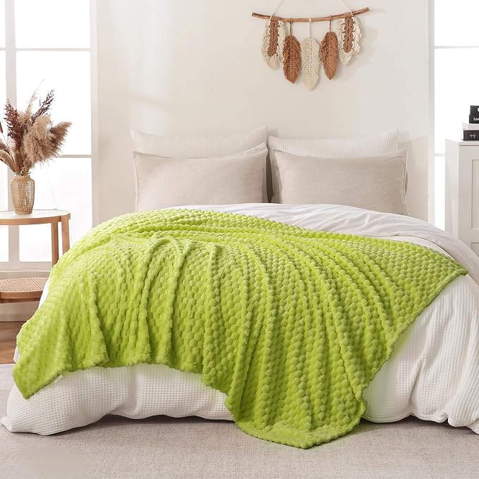 Bnuitland Flannel Throw Blanket, 300 GSM Fleece Cozy Warm Soft Home Decor Lightweight Bed Sofa Blanket for Adults, Suitable for All Seasons(Fruit Green,50X71 inches with Pillow Cover)