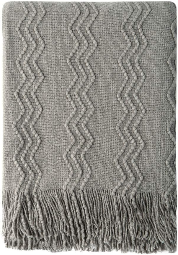 BOURINA Dark Grey Throw Blanket 60x80 Inch Knitted Soft Throw Sofa Blanket | Knitted Throw Blanket 60x80 Inches, Soft Lightweight Boho Weave Throw Decorative Couch Blanket for Living Room Bedroom Chair