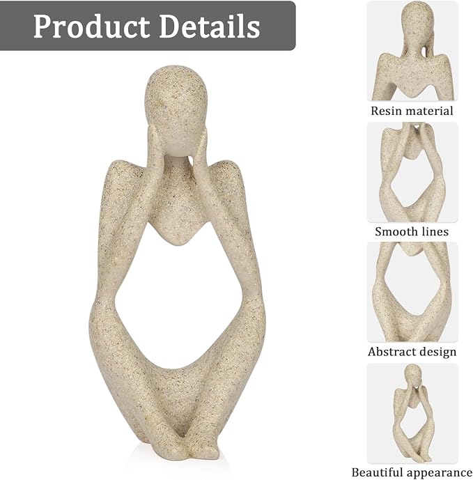 Sandstone Resin Thinker Statue Style Abstract Sculpture, Sandstone, Focus | Small Statue Collectible Figurines, Modern Aesthetic Ornament for Home Office Bookshelf Desktop Coffee Table Decor