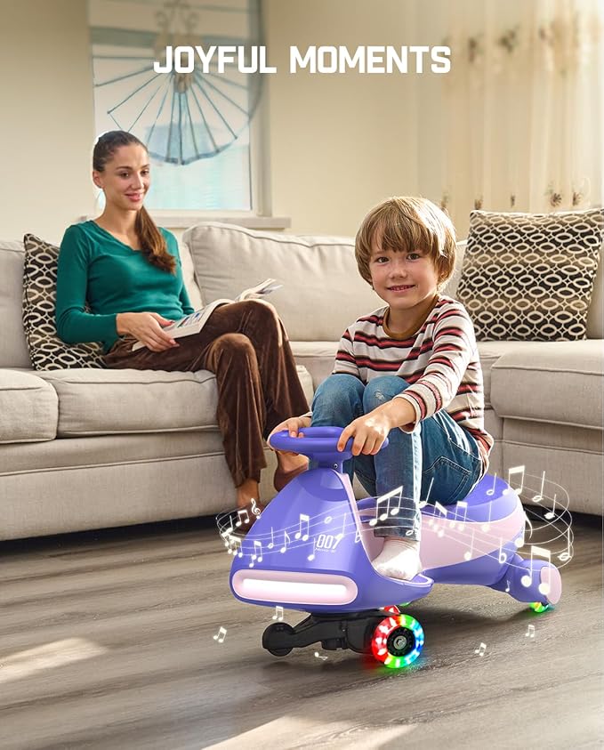 FanttikRide N7 Pro Electric Wiggle Car with Pedal, Rechargeable Battery, CyberWiggle, 2 in 1 Swing Car, 2 Speeds Max 4 Mph, Anti-Rollover, Flashing Wheels, Bluetooth, for Ages 3 and Up, 150 Lbs, Pink
