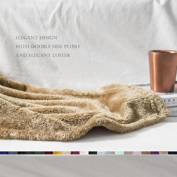 Exclusivo Mezcla Fuzzy Large Fleece Throw Blanket for Couch, Brown | 50x70 Inches, Super Soft and Cozy Throw, Plush Fluffy Blanket for Sofa, Bed, Bedroom, Home Decor, All Season