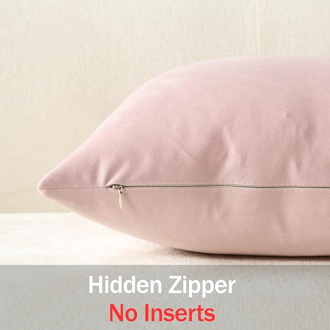 Euro Sham Covers 24x24 Light Pink: Pack of 2 Cozy Soft Velvet Square Modern Luxury Decorative Throw Pillow Cases for Sofa Couch Living Room Bed Home Decor