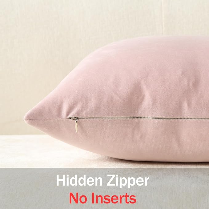 Euro Sham Covers 26x26 Light Pink: Pack of 2 Cozy Soft Velvet Square Modern Luxury Decorative Throw Pillow Cases for Sofa Couch Living Room Bed Home Decor