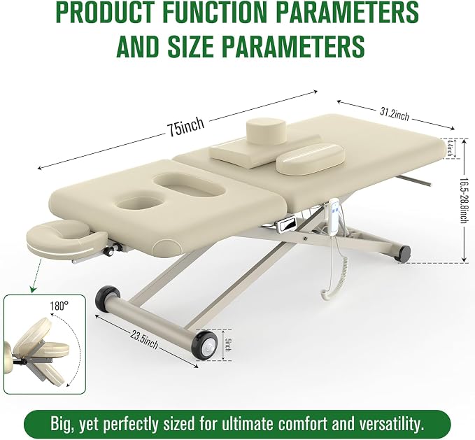 Dolonm Electric Massage Table, Electric Lift Motor and Manual Backrest Adjustable for Treatment/Medical Spa/Facial Bed/Beauty Bed and More - 31.2 Wide x 75 Long - Beige Gray