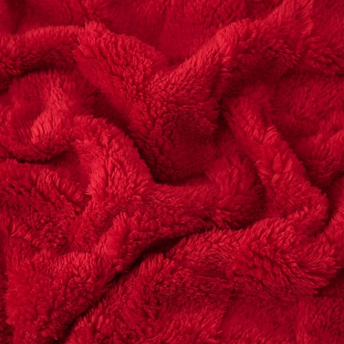 Red Fleece Throw Blanket 108”×90”Checkered Design for Couch Sofa | Super Soft Cozy Plush Microfiber 3D Square Pattern Flannel Blanket for Bed Lightweight for Adults,Women