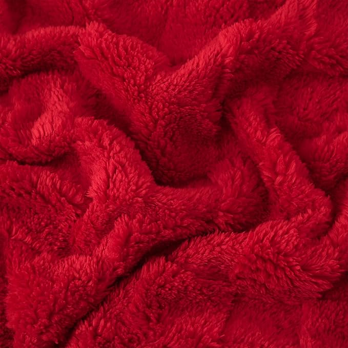 Red Fleece Throw Blanket 50”×70”Checkered Design for Couch Sofa | Super Soft Cozy Plush Microfiber 3D Square Pattern Flannel Blanket for Bed Lightweight for Adults,Women