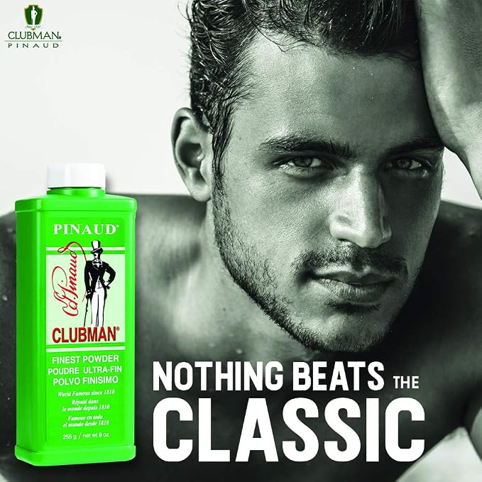 Clubman Pinaud Finest Body Powder, Sweat & Odor Control, Grooming, 9 oz | Moisture Absorbing Essential for Men with Cornstarch & Zinc Oxide, Prevents Chafing with Classic Barbershop Scent