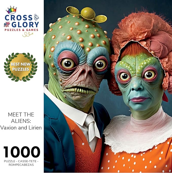 1000 Piece Jigsaw Puzzle for Adults - Cross & Glory - Meet The Aliens Series| Collectible Sci-Fi Illustration (Vaxion and Lirien - Multicolored)