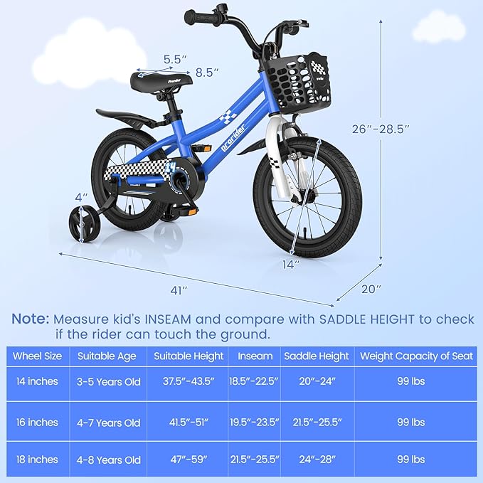 BABY JOY Kids Bike, 12 14 16 18 20 Inch Children Bikes for Boys Girls Teens 3-8 8+ Years w/Training Wheels or Kickstand, Handbrake, Coaster Brake & Removable Basket, Kids Bicycle of Multiple Colors