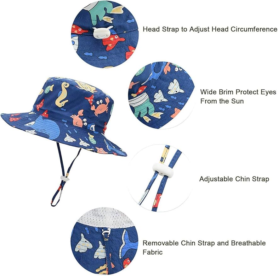 Baby Sun Hat UPF 50+ Sun Protective Toddler Bucket Hat Summer Kids Beach Hats Wide Brim Outdoor Play Hat for Boys Girls