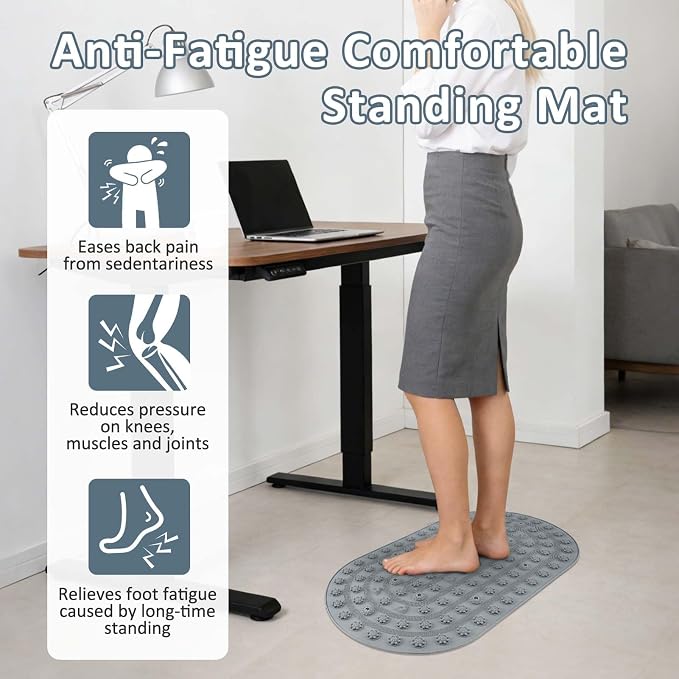 Silicone Foot Massage Mat, Raised Nubs for Reflexology and Acupressure Massage to Relax Feet and Promote Blood Circulation, Ideal for Home or Office Use (Gray)