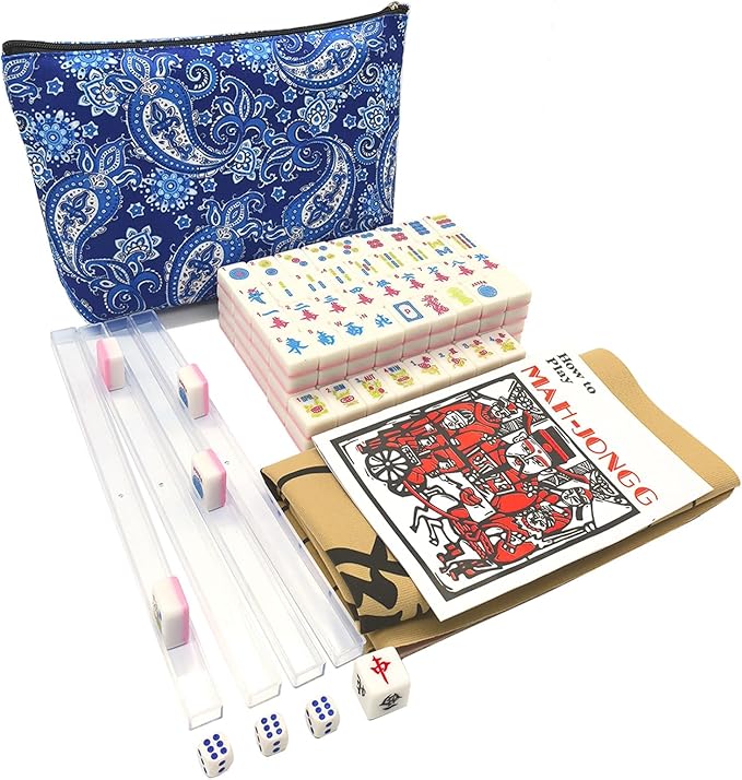 American Mini Mahjong Set 166 Mahjong Tiles 1.2-inch American Mahjong Game Pink Set Thickened Mah-Jongg Tiles Bag Mahjong Tile Set
