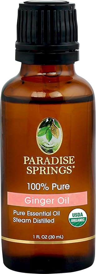 Paradise Springs Organic Ginger Essential Oil, 100% Pure and Natural Organic Ginger Essential Oil for Diffusers for Home Aromatherapy, Massage, Humidifiers, 1 fl oz (30ml)
