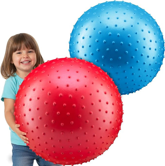 PlayBolt Jumbo 18-Inch Knobby Sensory Balls w/Pump (Pack of 2) - Large Size Inflatable Bumpy Grip Bouncy Balls for Toddlers, Kids, Therapy, Daycare, School Recess, Indoor & Outdoor Play Toy