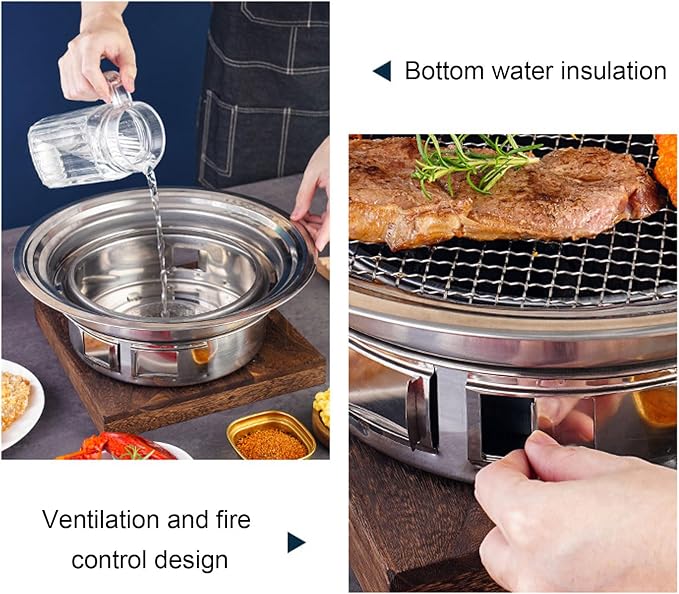 Thai Korean BBQ Grill Pan, Aluminum BBQ Grill Topper, 2 in 1 Non Stick Smoke Steak Grill Charcoal Pan Pork Hot Pot, Even Heating Barbecue Grill Plates, Camping BBQ Pan (30cm/11.81in Original Color)