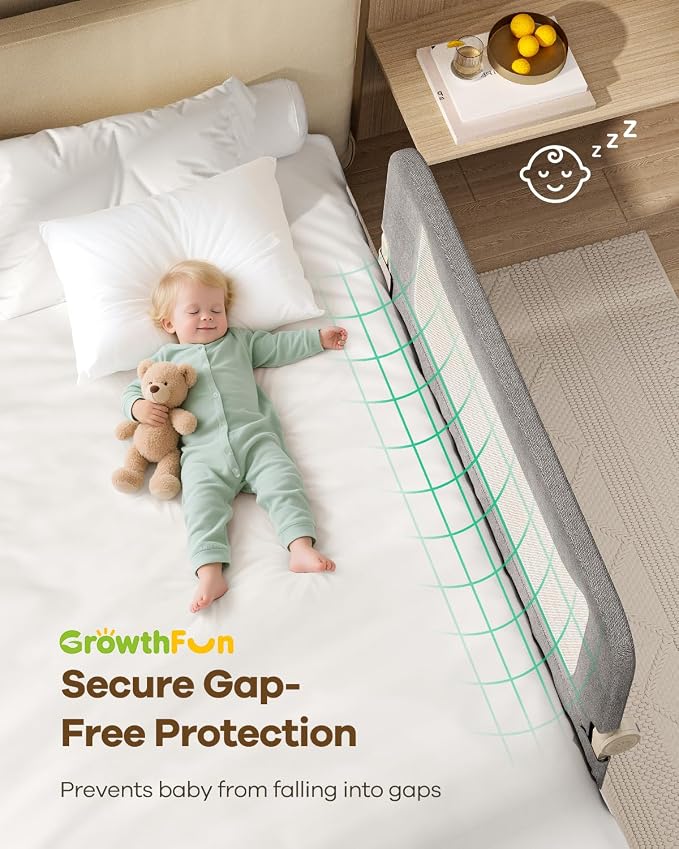 Foldable Bed Rail for Toddlers, 47in Reinforced Carbon Steel Frame&Connectors, Breathable Cationic Fabric, Safety Toddler Bed Rails for Queen, King, Twin, Full, No-Tool Setup.