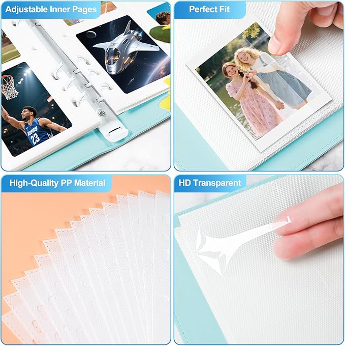 2x3 Photo Album, Clip-In PU Leather Cover A5 Photocard Binder, 200 Pockets, Compatible with Fujifilm Instax Mini & Polaroid Camera, Scrapbook for Instant Photos (Blue)