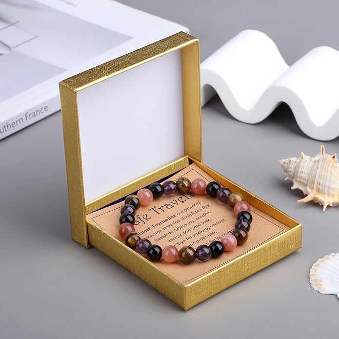 MAIBAOTA Healing Crystal Bracelet for Women Empath Protection & Safe Travel & Anxiety Relief Bracelet - New Beginnings Lucky Charms for Travel/New Job/Next Chapter