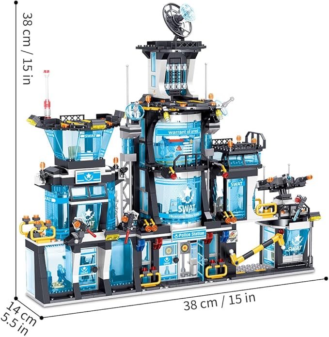 MindBox City Police Station Building Set with Police Car & Helicopter,1430pcs Building Block Toy for Boys 8-12
