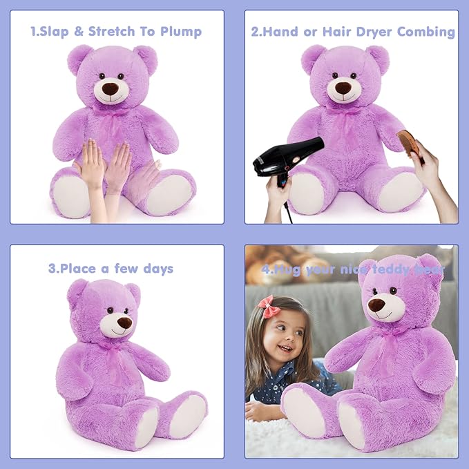 MorisMos Giant Teddy Bear Stuffed Animal 3 ft, 36'' Big Teddy Bear Toy,Lavender Teddy for Girlfriend Valentine's Gift,Large Stuffed Animal for Kid Birthday Christmas Baby Shower,Purple