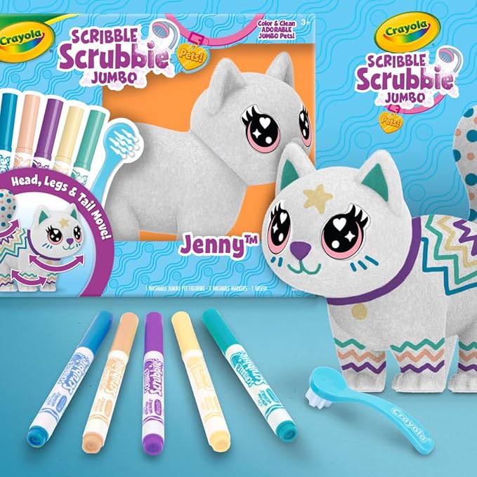 Crayola Scribble Scrubbie Jumbo Toy Cat, Large Posable Animal for Kids, Birthday, Gift for Girls & Boys, Washable Coloring & Grooming Toy, Ages 3+