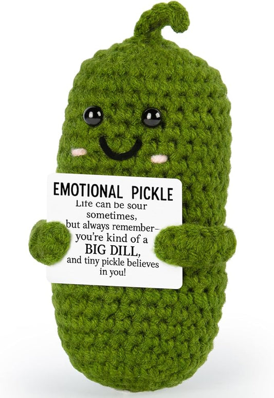 Emotional Support Crochet, Positive Crochet Pickle, Encouragement Gifts for Women Men Birthday Christmas Self Care Friends Coworkers Relaxation Gift Desk Home Fall Decor Inspirational Support