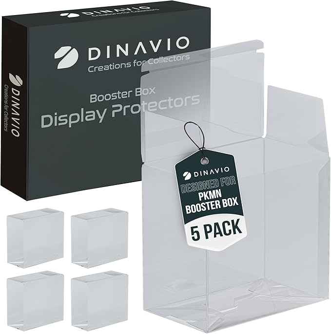 Dinavio Crafthouse Plastic PKMN Booster Box Protector 5 Pack - Booster Box Case Display Protectors - Compatible with English Modern PKMN Booster Boxes - 0.5mm Thick (Pack of 5)