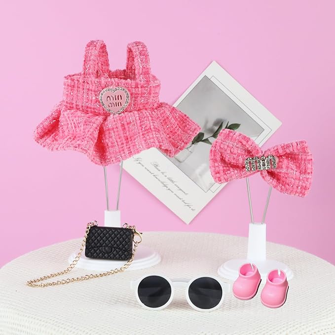 Clothes Set for 17cm Doll(NO Doll) , Handcrafted Crochet Set Clips & Dress, Stylish Premium Outfit with Accessories, Cute for Dress up Unique Style