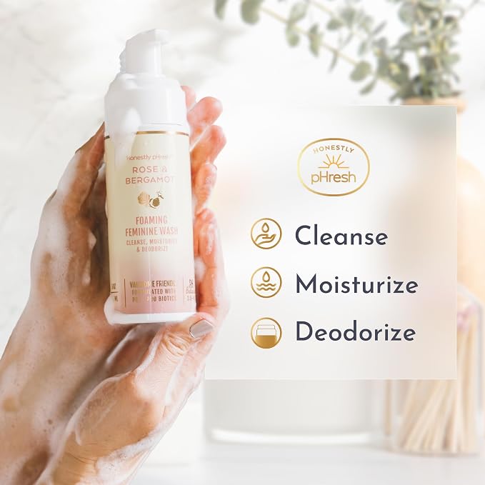 Honestly pHresh Foaming Feminine Wash for Women – pH Balanced Natural Intimate Cleanser with Prebiotics & Probiotics. Vegan, Sensitive Skin Safe. Made In USA - Unscented, 5 oz