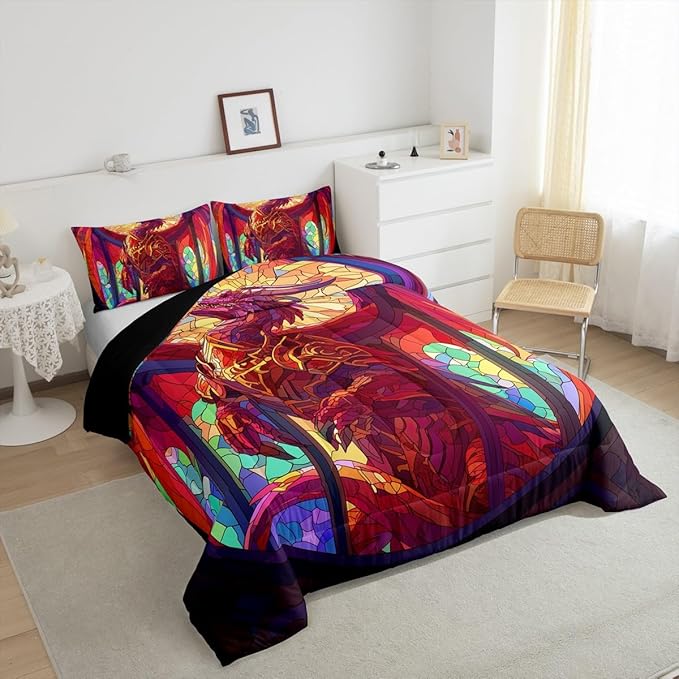 Feelyou Dragon Comforter Set Toddler Size Dragon Stuff Comforter for Boys Girls Teens Wild Life Bedding Set Dragon Decor Duvet Set Room Decor Dark Orange Quilt Set