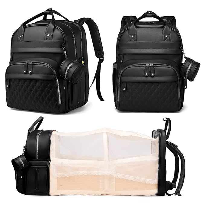 Astro alan Baby Diaper Bag Backpack with Changing Station, Waterproof Large Capacity Diaper Bag for Moms and Dads, Plant-Based Leather with USB Charging Port, Baby Gift for New Parents, Black