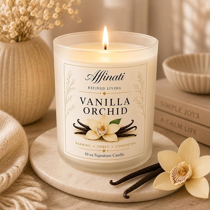Affinati Vanilla Orchid 10 oz Scented Candle – Long Lasting Luxury Soy Blend Candle for Home, Strong Scent Throw Elegant Sweet Floral Aromatherapy Candle, Premium Clean Burning Gift for Women
