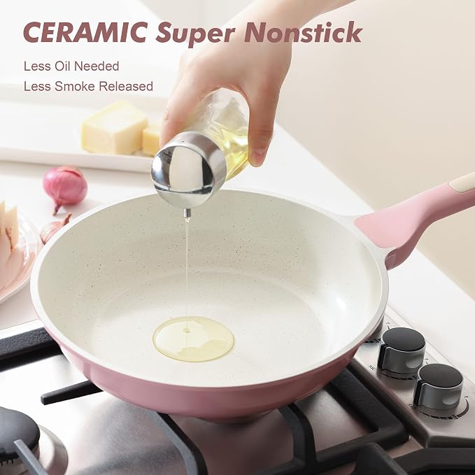 SENSARTE Nonstick Ceramic Frying Pan 10-Inch, Healthy Non Toxic Skillet, Induction Compatible Omelet Pan with Heat Resistant Handle, PFAS-Free, Pink
