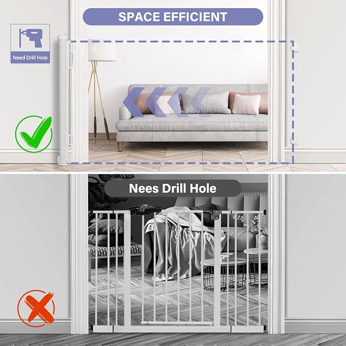 Retractable Baby Gates Extra Wide, PRObebi Retractable Dog Gate for the House Extends to 72" Wide 34" Tall, Gates for Baby Indoor, Stair Gate for Outdoor, Staris, Hallways, Doorways, Deck, Porch