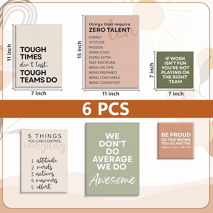 Framed Motivational Office Wall Decor, Set of 6 Boho Inspirational Teamwork Canvas Wall Art, Office Artwork Decorations for Work, Positive Quotes Team Gifts for Team Leader Boss