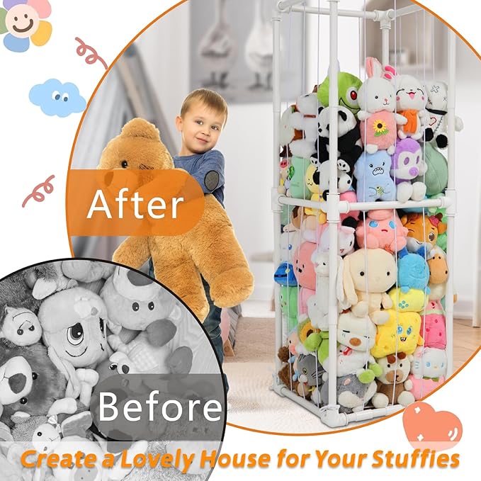 Stuffed Animals Storage Zoo Organizer, PVC Stuffy Toy Holder, 350L Extra Large Vertical Plush Organizer, Freestanding Stuffed Toy Cage for Nursery and Playroom