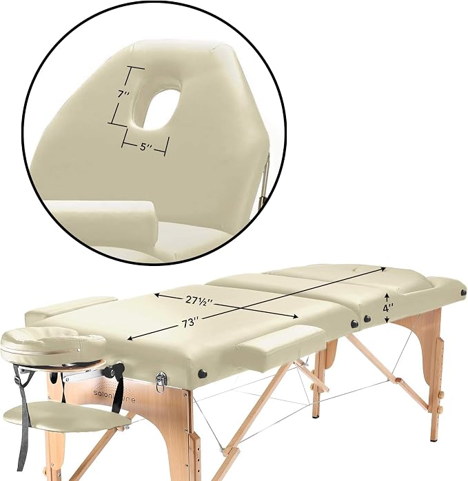 Saloniture Professional Portable Massage Table with Backrest - Cream