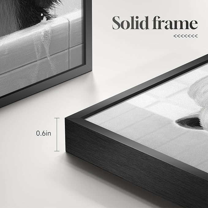 Framed Funny Bathroom Wall Art, 4 Piece Black and White Raccoon Prints, Cute Animal Toilet Canvas Artwork for Restroom Bathroom Home Decor, 11x14 Inch