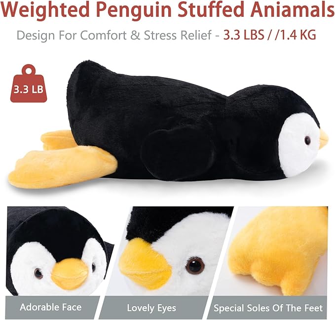Niuniu Daddy 20" | 3.3 Pound Penguin Weighted Stuffed Animals for Adults Kids, Large Pillowfort Plush Animal Toys for Baby, Big Body Pillow for Gift Present Birthday Christmas Valentine Thanksgiving