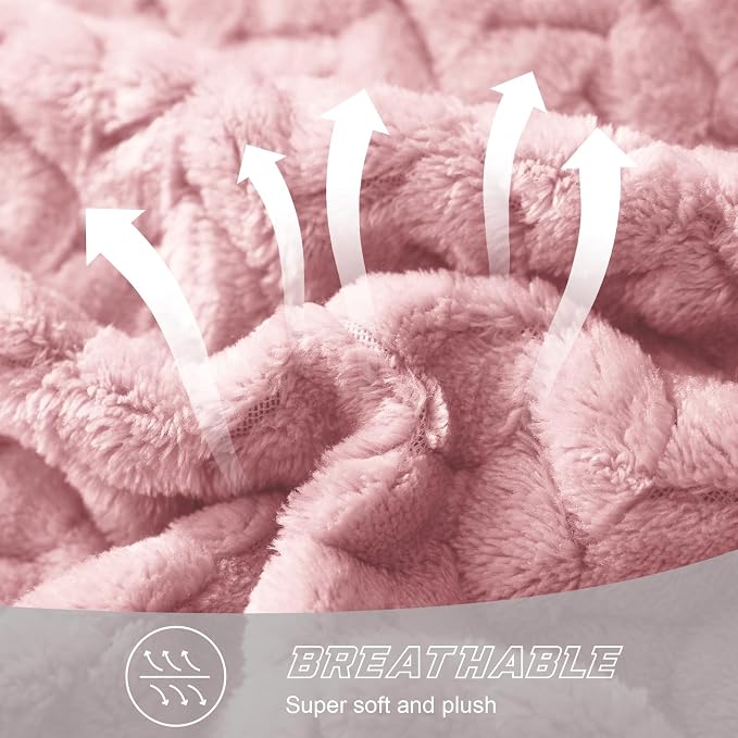 Exclusivo Mezcla Soft Fleece Bed Blanket King Size, 90”x104”, Pink | Cozy Fluffy Lightweight Blankets for Summer, Decorative Plush Flannel Throws for Living room, Bedroom with Leaves Pattern