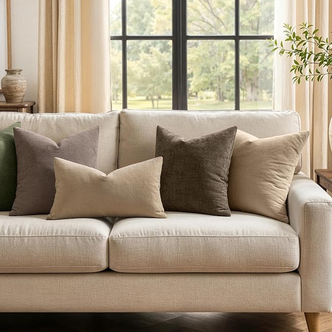 MIULEE Chocolate Brown Chenille Couch Throw Pillow Covers, 18x18 | Set of 2, Modern Farmhouse Rustic Style, Decorative Pillowcases for Sofa Living Room Bed, Home Decor