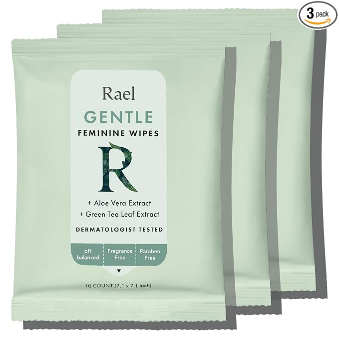 Rael Feminine Wipes, Flushable, Travel Size, All Skin Types, Daily Use (Gentle, 10 Count Pack of 3)
